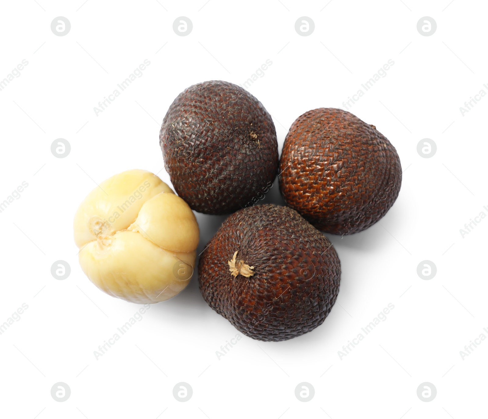 Many ripe salak fruits isolated on white, top view Photo of Many ripe salak fruits isolated on white, top view