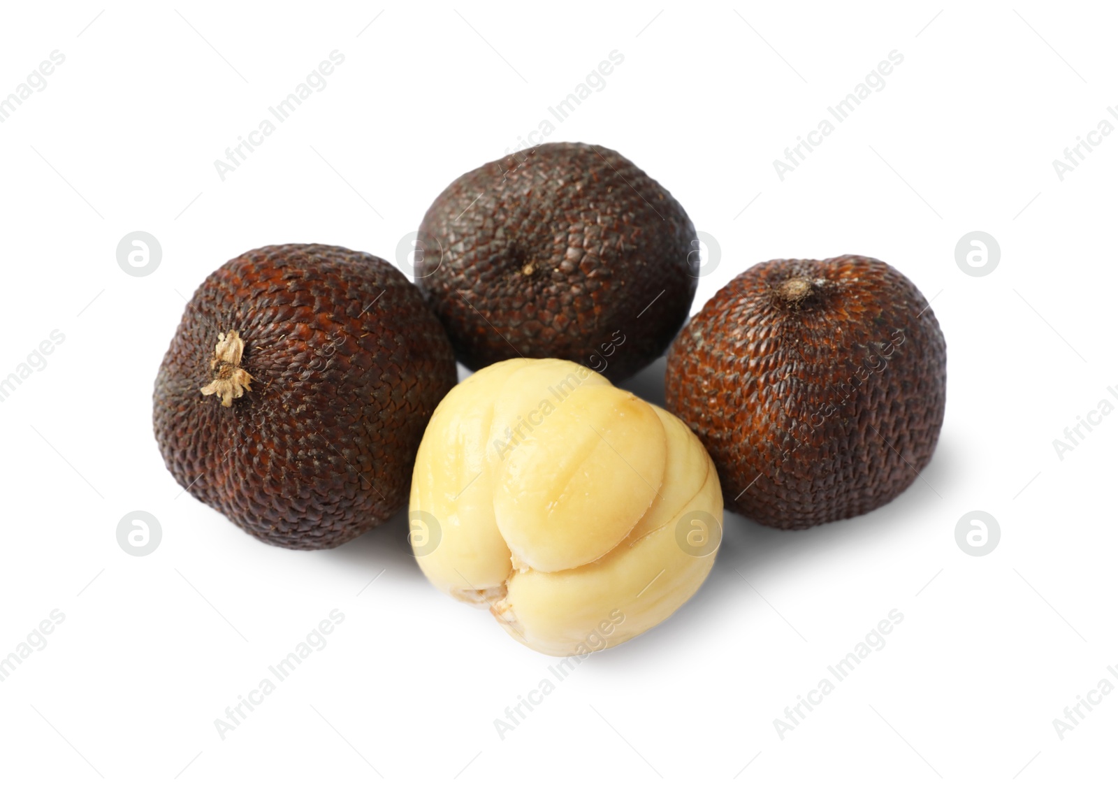 Many ripe salak fruits isolated on white Photo of Many ripe salak fruits isolated on white