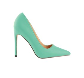 Image of One stylish high heeled shoe on white background
