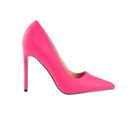 Image of One stylish high heeled shoe on white background