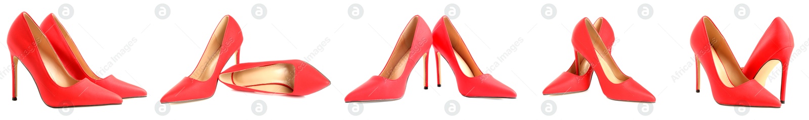 Fashionable red high heeled shoes on white background, set Image of Fashionable red high heeled shoes on white background, set