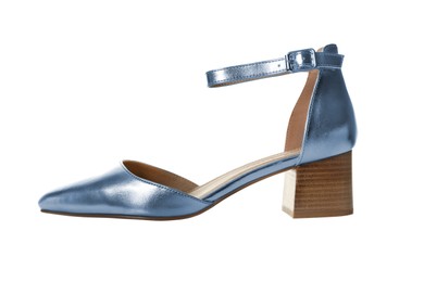 Image of One stylish high heeled shoe on white background