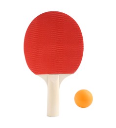 Image of Ping pong racket and ball isolated on white