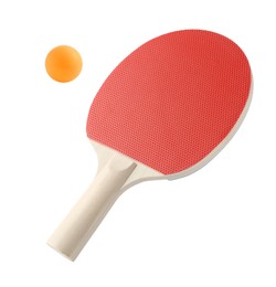 Image of Ping pong racket and ball isolated on white