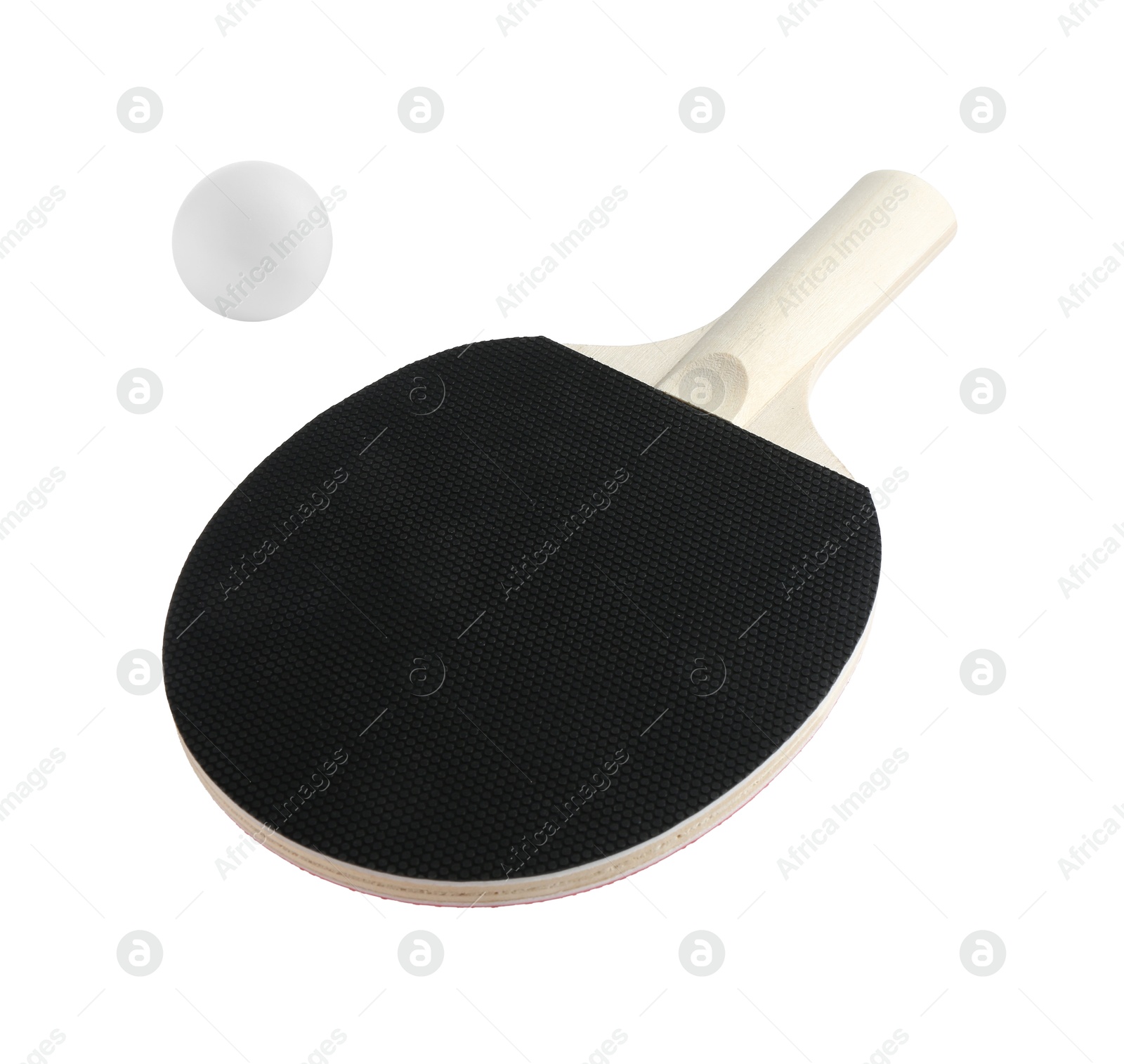 Image of Ping pong racket and ball isolated on white