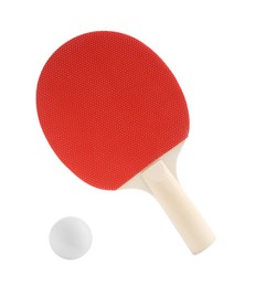 Image of Ping pong racket and ball isolated on white