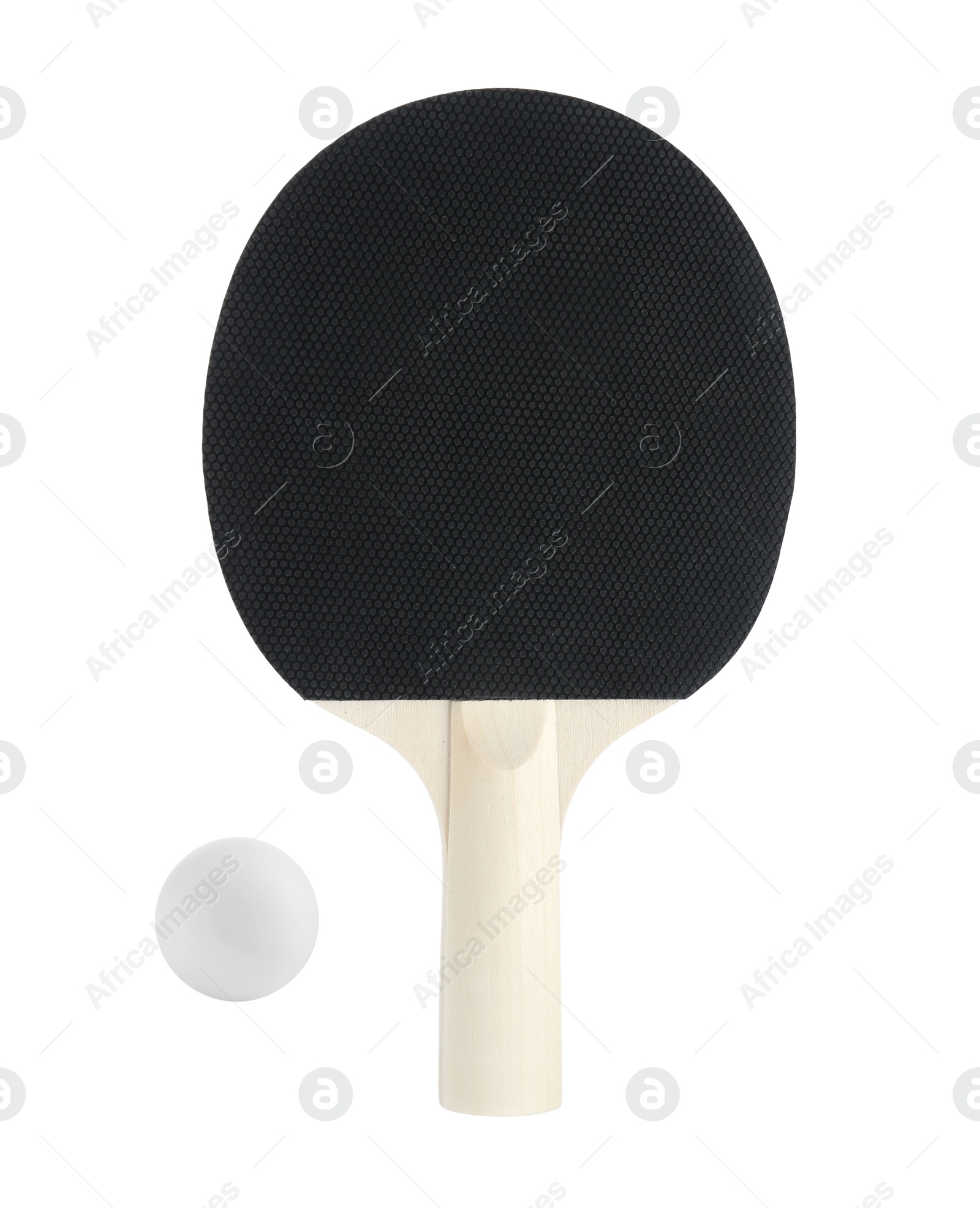 Image of Ping pong racket and ball isolated on white