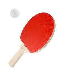 Image of Ping pong racket and ball isolated on white