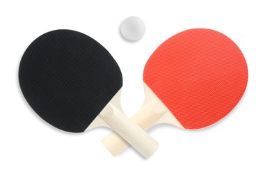 Image of Ping pong rackets and ball isolated on white