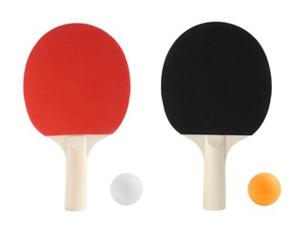 Image of Ping pong rackets and balls isolated on white