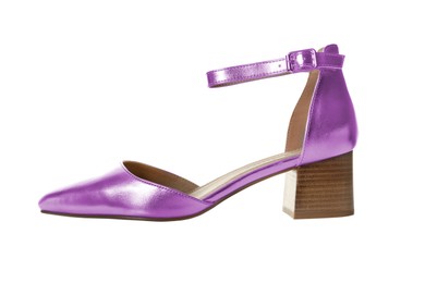 Image of One stylish high heeled shoe on white background