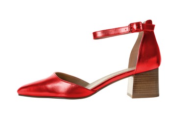 Image of One stylish high heeled shoe on white background