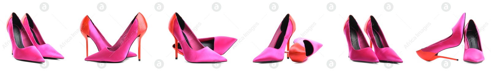 Fashionable high heeled shoes on white background, set Image of Fashionable high heeled shoes on white background, set
