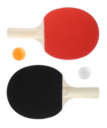 Image of Ping pong rackets and balls isolated on white