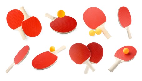 Image of Ping pong racket and ball isolated on white, set