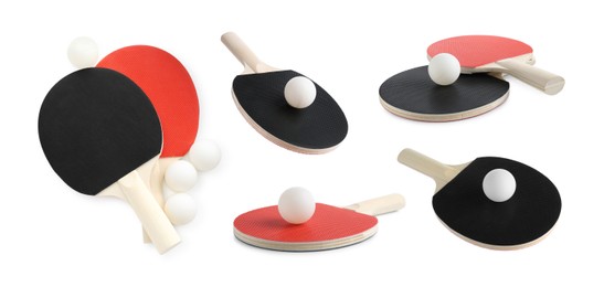 Image of Ping pong rackets and ball isolated on white, set
