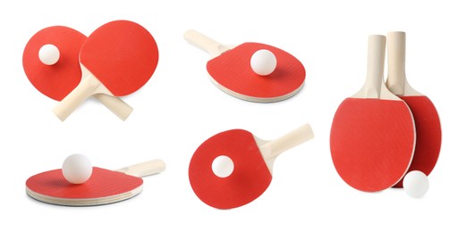 Image of Ping pong rackets and ball isolated on white, set