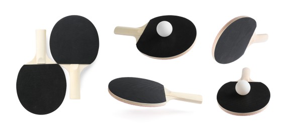 Image of Ping pong rackets and ball isolated on white, set