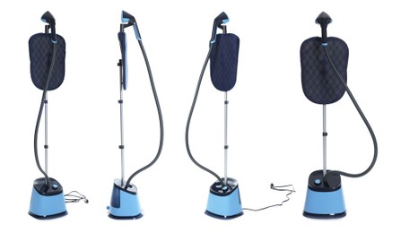 Image of Modern upright steamer isolated on white, set