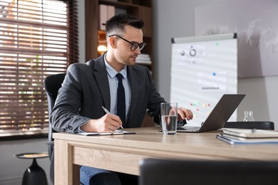 Photo of Marketing. Man working at wooden desk in office