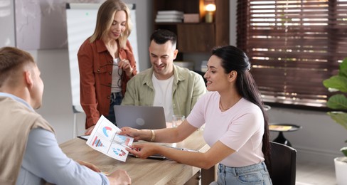 Photo of Marketing. Team of businesspeople working together at desk in office