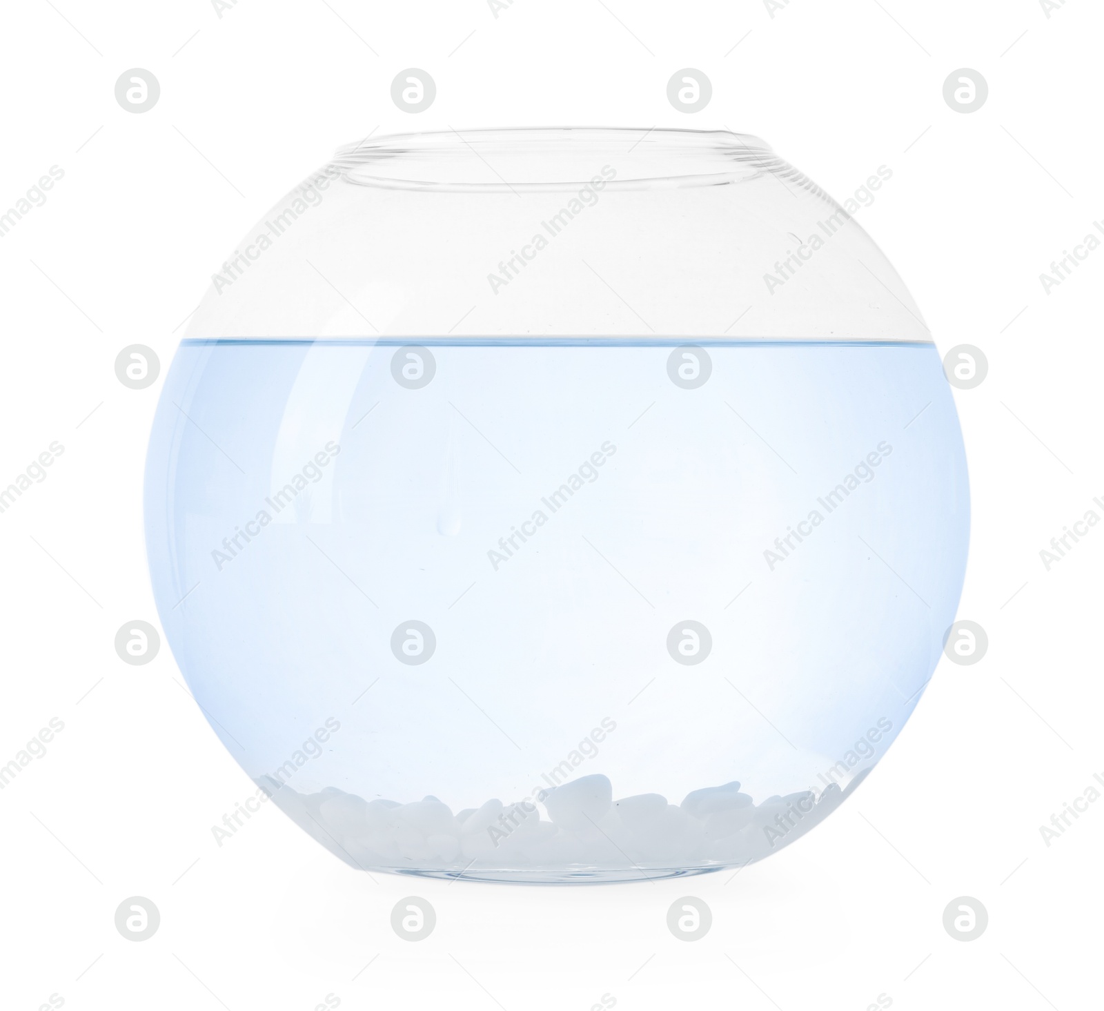 Glass aquarium with clear water and rocks isolated on white Photo of Glass aquarium with clear water and rocks isolated on white