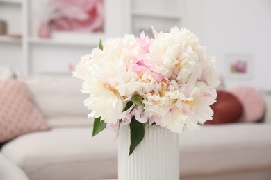 Photo of Bouquet of beautiful peonies at home , closeup