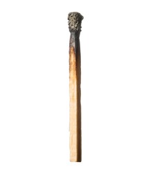 Photo of One burnt match isolated on white. Tool for starting fire