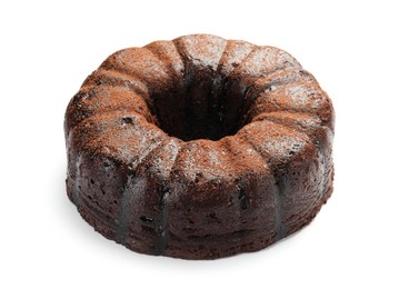 Photo of Delicious chocolate bundt cake isolated on white