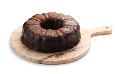 Photo of Delicious chocolate bundt cake isolated on white