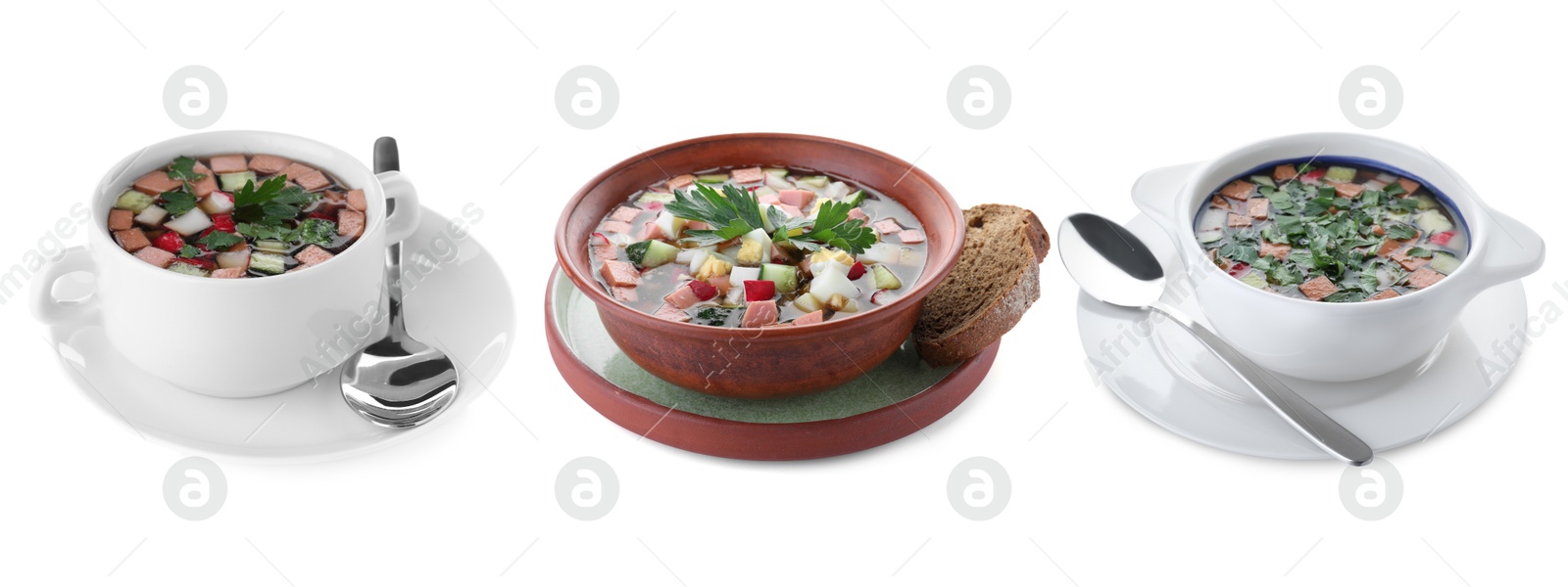 Cold soups in bowls isolated on white, set Image of Cold soups in bowls isolated on white, set