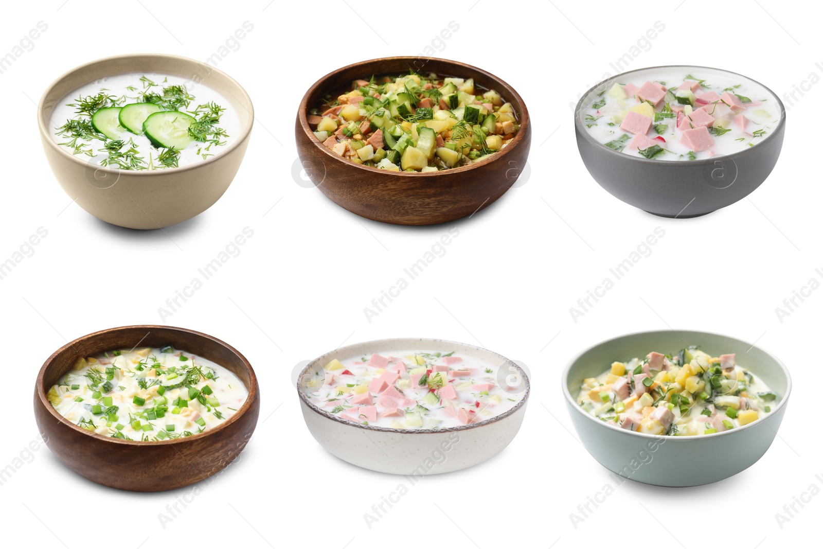 Cold soups in bowls isolated on white, set Image of Cold soups in bowls isolated on white, set