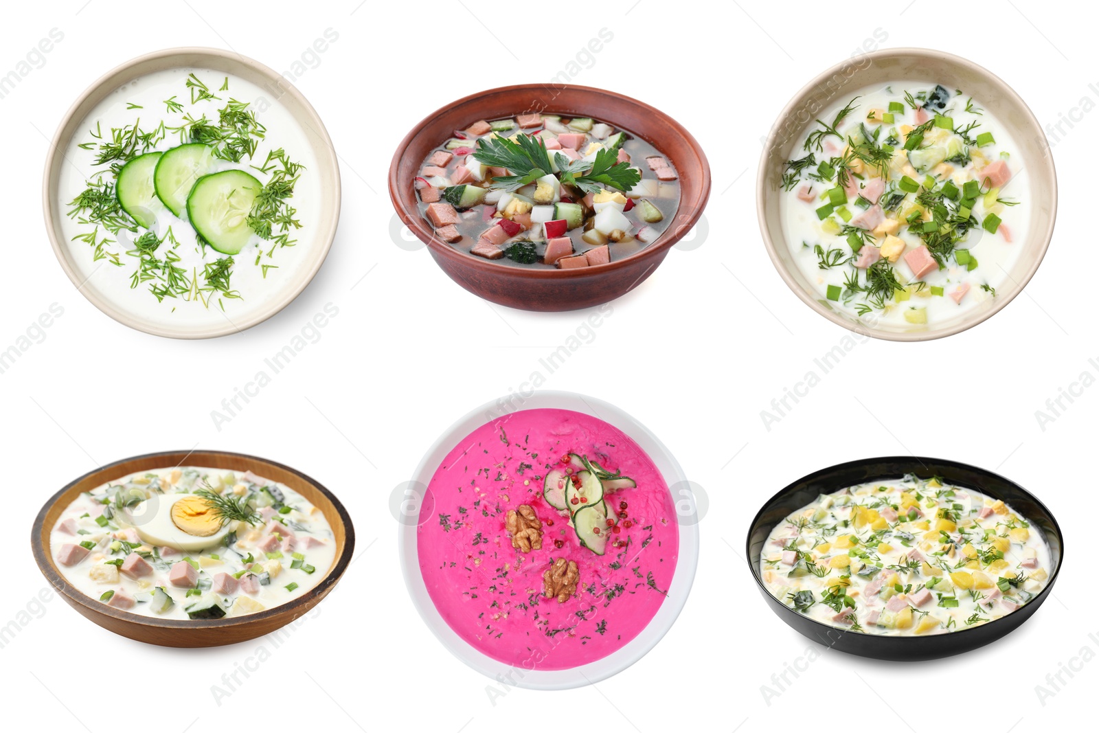 Cold soups in bowls isolated on white, set Image of Cold soups in bowls isolated on white, set