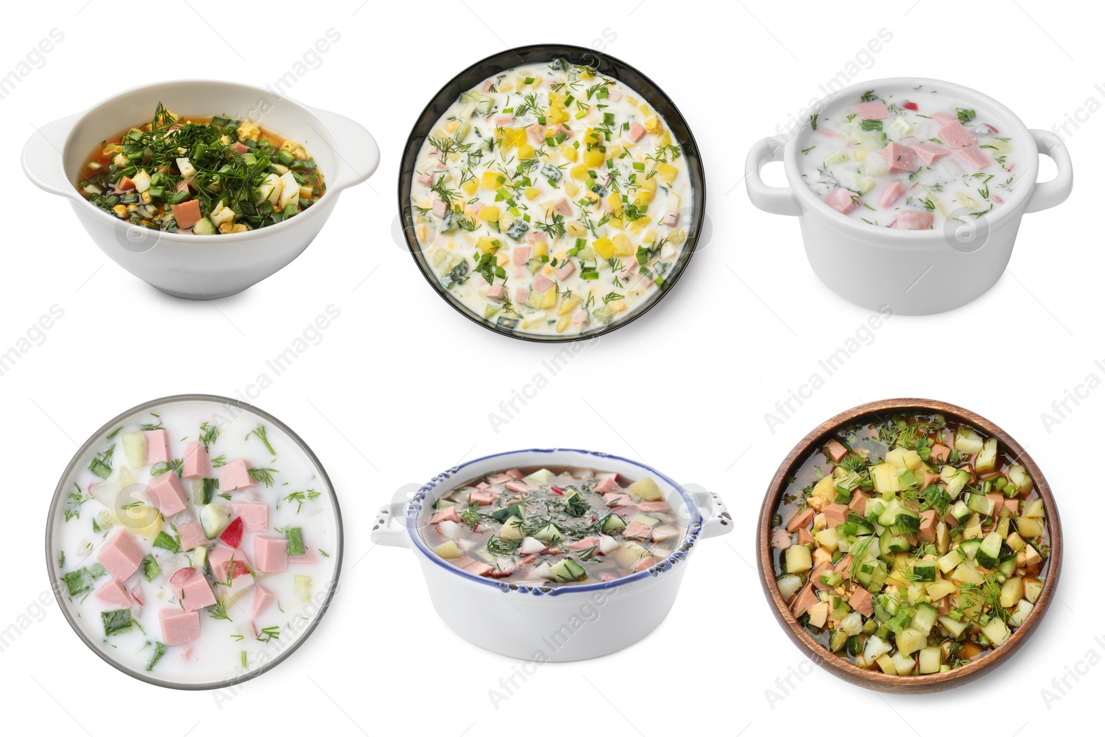Cold soups in bowls isolated on white, set Image of Cold soups in bowls isolated on white, set