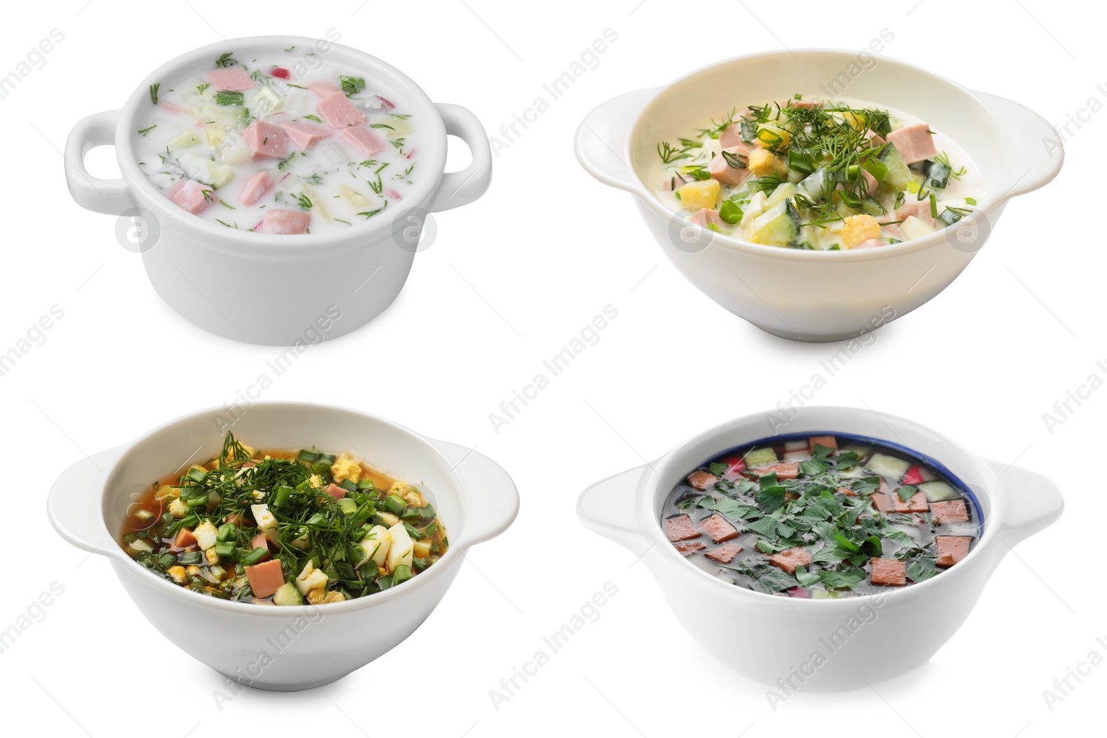 Cold soups in bowls isolated on white, set Image of Cold soups in bowls isolated on white, set