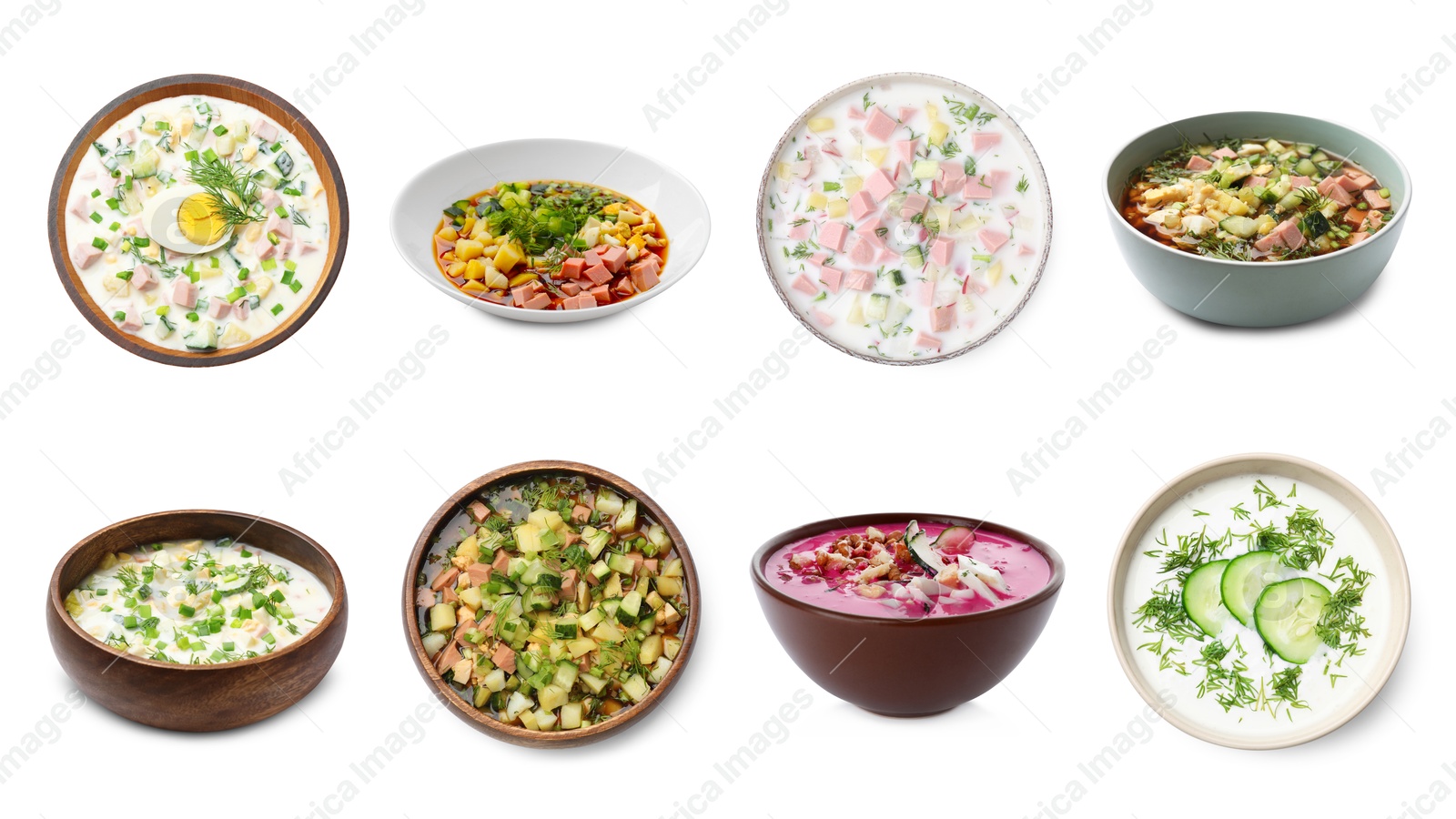 Cold soups in bowls isolated on white, set Image of Cold soups in bowls isolated on white, set