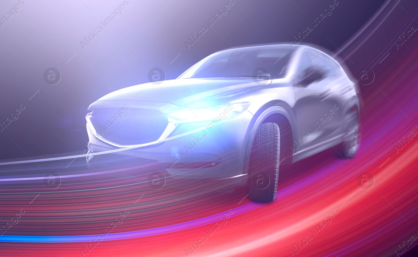 Car and speed light trails, motion blur effect Image of Car and speed light trails, motion blur effect