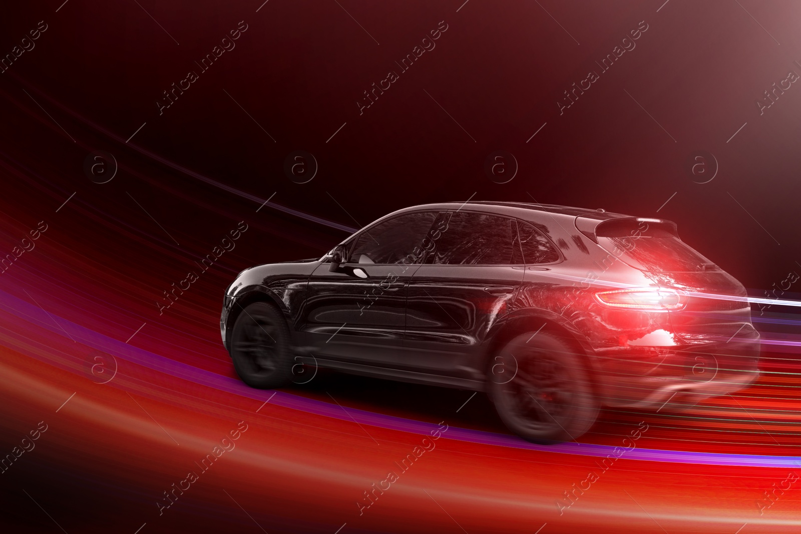 Car driving fast. Speed light trails, motion blur effect Image of Car driving fast. Speed light trails, motion blur effect