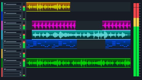 Illustration of Digital audio workstation interface. Music production and editing software