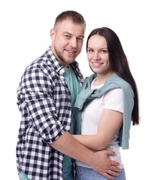 Photo of Portrait of happy couple on white background