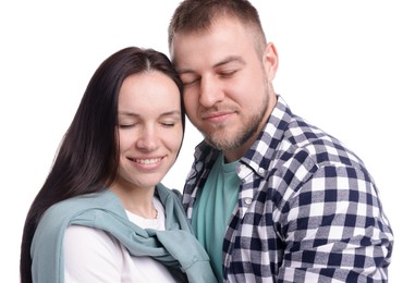 Photo of Portrait of happy couple on white background