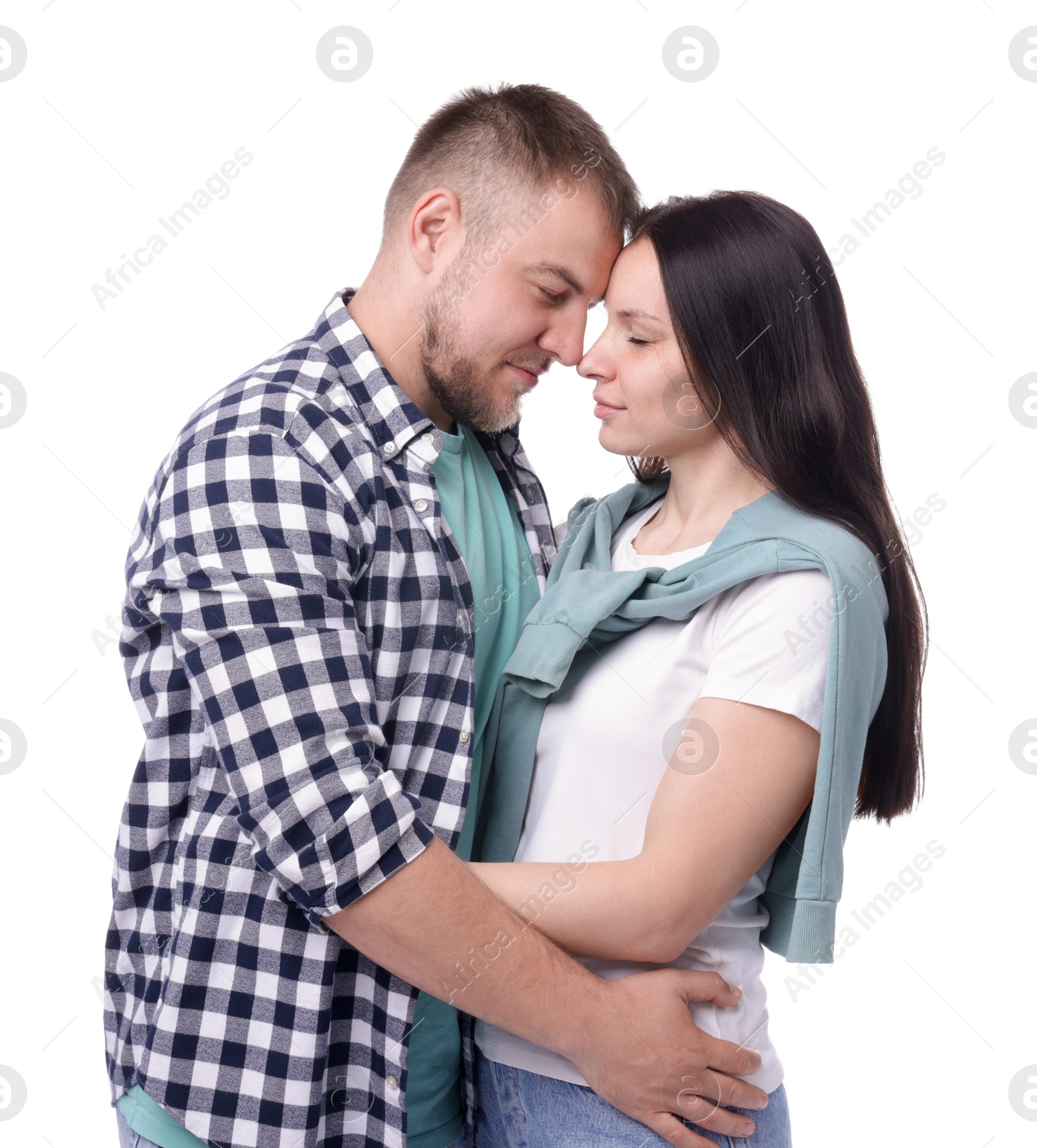 Photo of Portrait of happy couple on white background