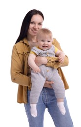Photo of Mother and her cute baby on white background