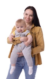 Photo of Mother and her cute baby on white background