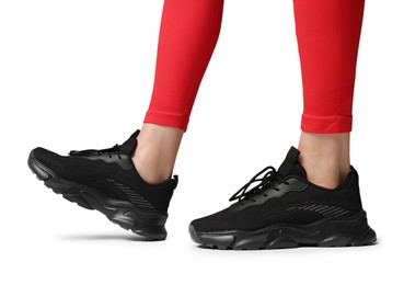 Photo of Runner in starting position on white background, closeup