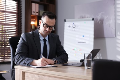 Photo of Marketing. Man working at wooden desk in office