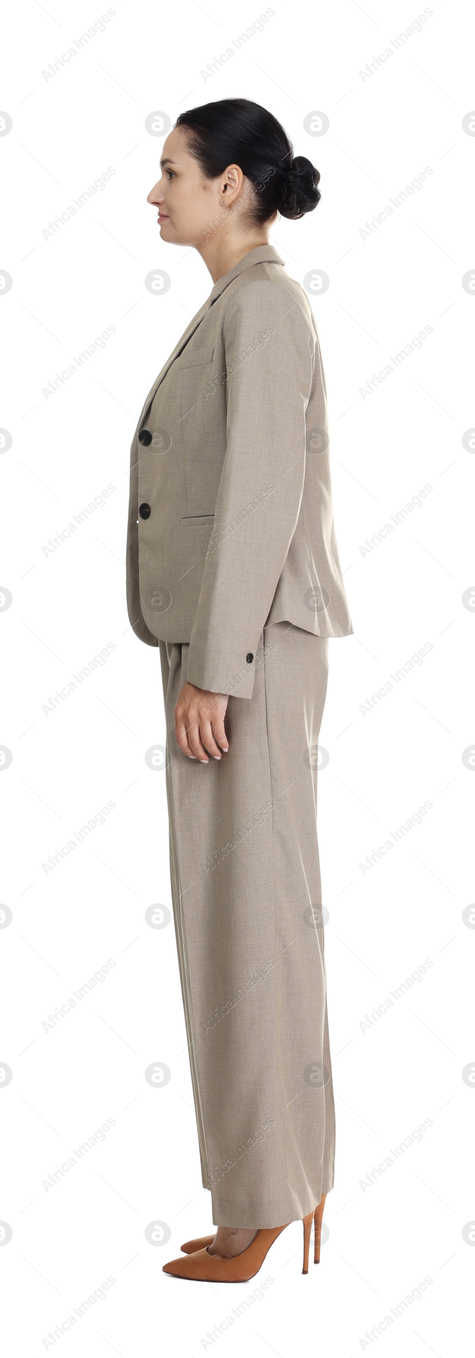 Photo of Confident business woman in suit on white background