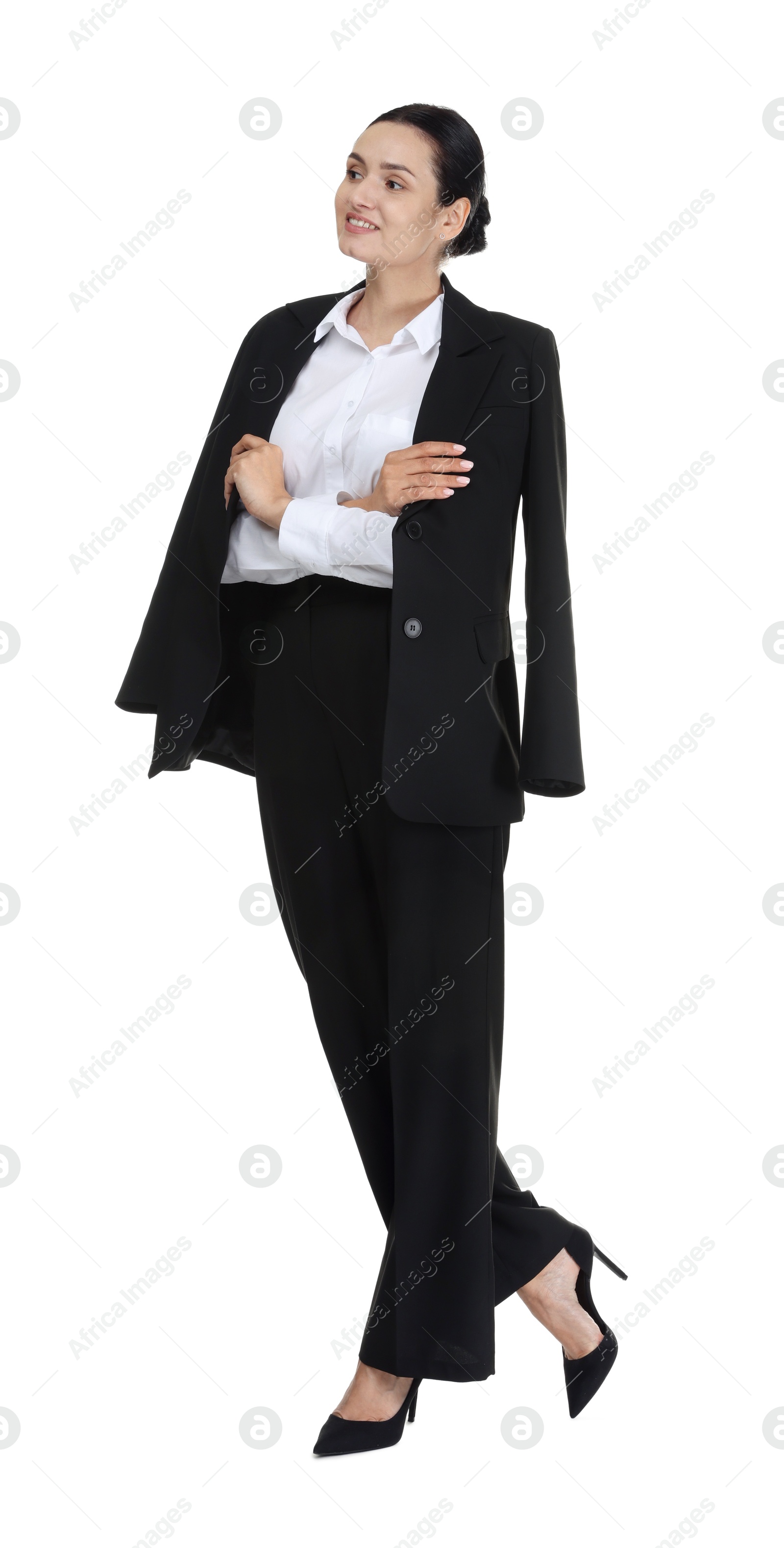 Photo of Confident business woman in suit on white background
