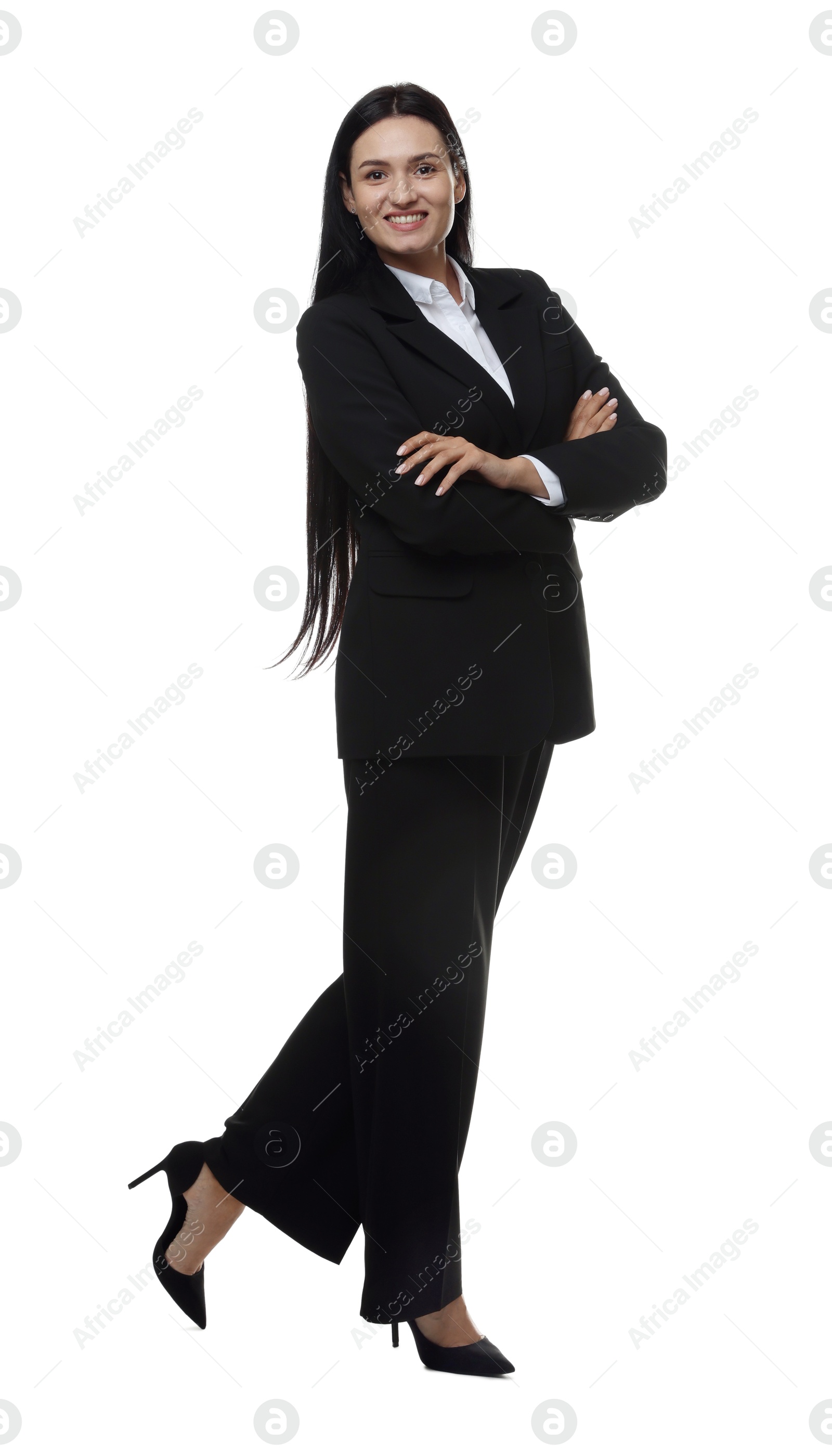 Photo of Confident business woman in suit on white background
