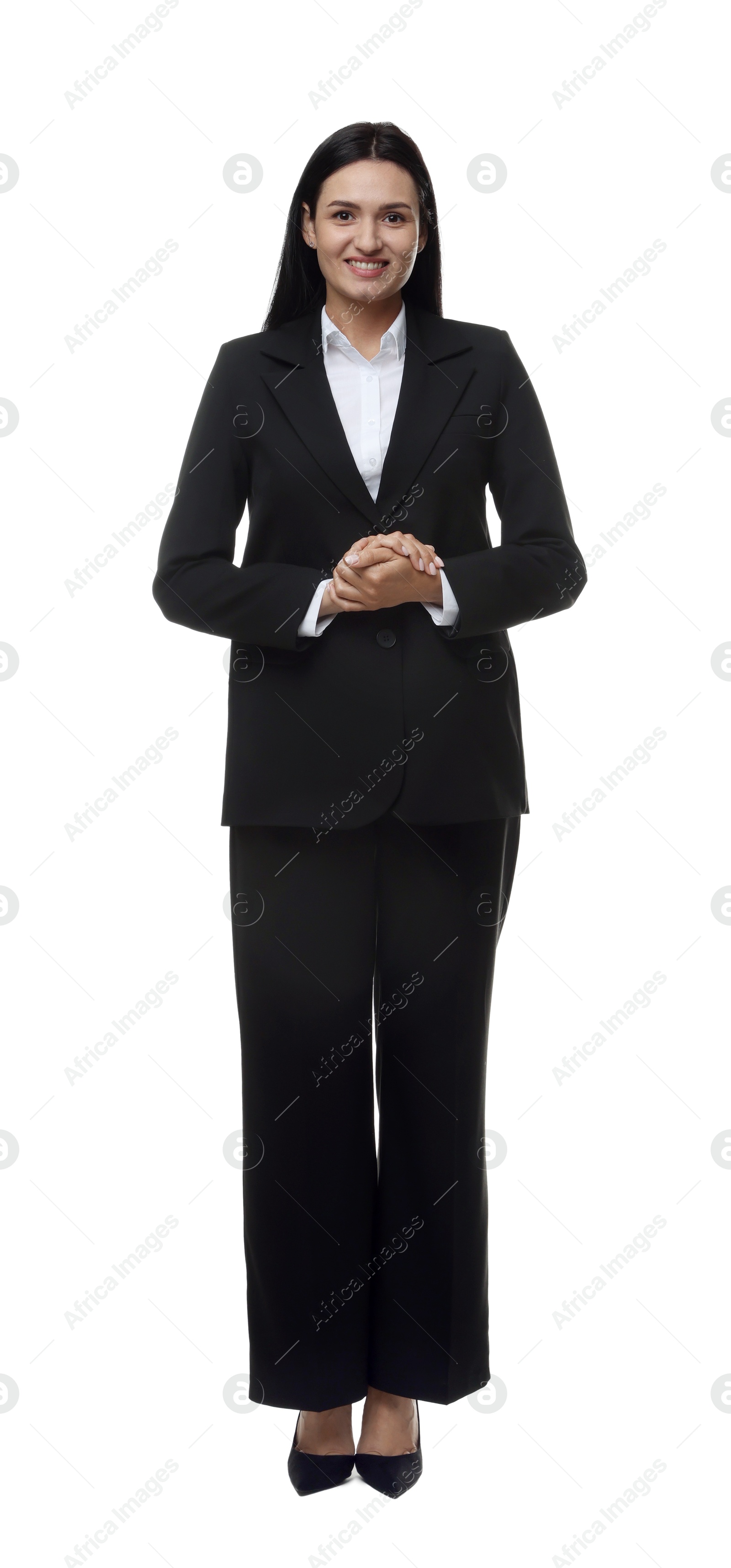 Photo of Confident business woman in suit on white background